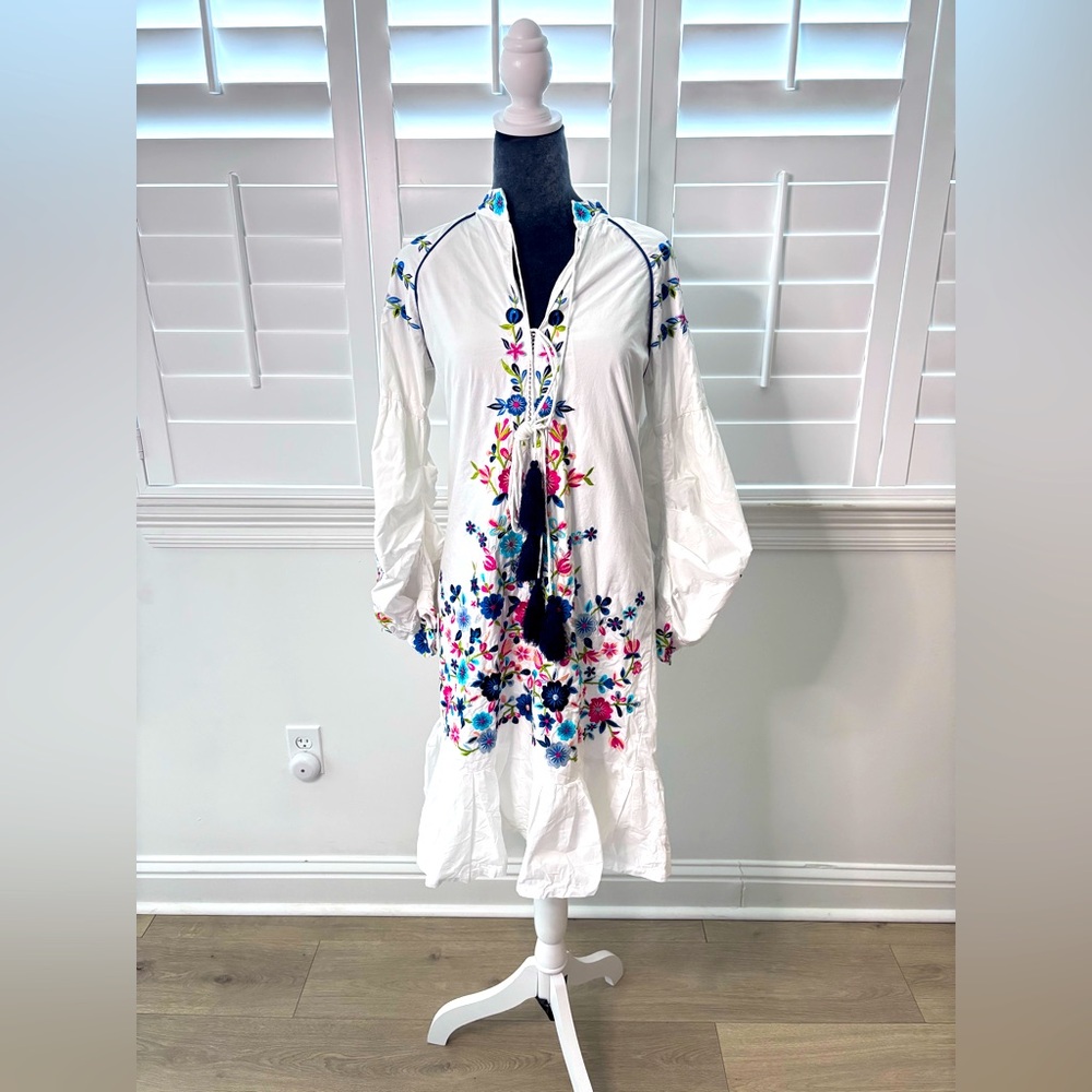 Guadalupe Design Embroidered White Midi Dress Size M